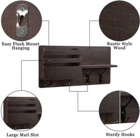 img 1 attached to 🗝️ ISM Designs Rustic Brown Key Hangers for Wall Decor - Mail and Holder with Shelf Organizer Hooks, 16 Inch x 8