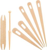 🧵 wood hand loom stick set: 7-piece kit with 5 wood weaving crochet needles, wooden shuttles, stick & bobbin - ideal for diy handcrafts and weaving projects logo