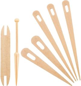 img 4 attached to 🧵 Wood Hand Loom Stick Set: 7-Piece Kit with 5 Wood Weaving Crochet Needles, Wooden Shuttles, Stick & Bobbin - Ideal for DIY Handcrafts and Weaving Projects