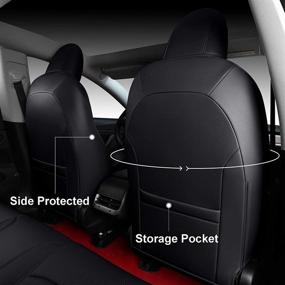 img 3 attached to 🚗 INCH EMPIRE 2 Front Seat Cover Custom Fit for Tesla Model 3 Model Y - Synthetic Leather Car Seat Cushion Protector (2 Front Black) - All Season Compatibility