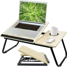 img 4 attached to 🛏️ Convenient PUJIANG Foldable Laptop Bed Tray Desk for Bed & Sofa - Adjustable Tilt Surface, Cup Holder, Anti-Slip Strip - Ideal for Eating, Working, Studying, Watching (White)