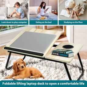 img 3 attached to 🛏️ Convenient PUJIANG Foldable Laptop Bed Tray Desk for Bed & Sofa - Adjustable Tilt Surface, Cup Holder, Anti-Slip Strip - Ideal for Eating, Working, Studying, Watching (White)