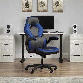 img 2 attached to 🔵 Enhanced Racing Style Bonded Leather Gaming Chair in Blue, OFM ESS Collection (ESS-3085-BLU)