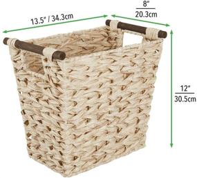 img 1 attached to mDesign Small Woven Basket Trash Can Wastebasket: Rectangular Garbage Bin with Wood Handles for Bathrooms, Kitchens, Home Offices, Craft, Laundry, Utility Rooms - Natural/Dark Brown