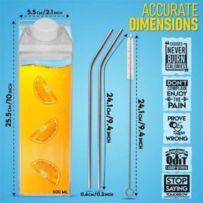 img 1 attached to 🥛 LuxVenese Clear Milk Carton Water Bottle - 500ml BPA-Free for Gym with Straws, Cleaning Brush, and Stickers