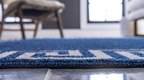 img 1 attached to 🎨 Classic Geometric Modern Border Design Area Rug | Unique Loom Athens Collection, Navy Blue/Beige, 2 ft 2 in x 3 ft