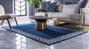 img 2 attached to 🎨 Classic Geometric Modern Border Design Area Rug | Unique Loom Athens Collection, Navy Blue/Beige, 2 ft 2 in x 3 ft