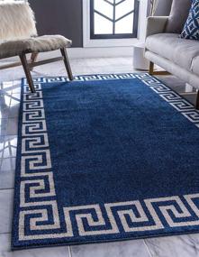 img 4 attached to 🎨 Classic Geometric Modern Border Design Area Rug | Unique Loom Athens Collection, Navy Blue/Beige, 2 ft 2 in x 3 ft