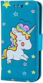 img 3 attached to 🦄 Ranyi iPod Touch Case, Cute 3D Glitter Unicorn Flip Wallet for iPod Touch 5/6/7 (Blue)