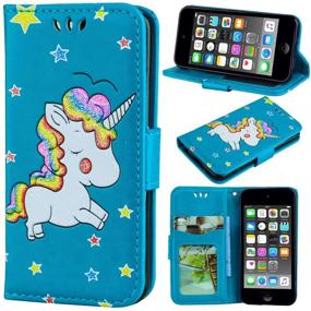 img 4 attached to 🦄 Ranyi iPod Touch Case, Cute 3D Glitter Unicorn Flip Wallet for iPod Touch 5/6/7 (Blue)