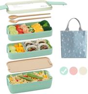 🍱 ozazuco bento box japanese lunch box - green, 3-in-1 compartment, leakproof eco-friendly meal prep container for adults & kids логотип