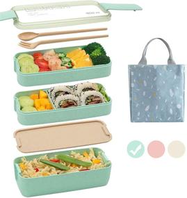 img 4 attached to 🍱 Ozazuco Bento Box Japanese Lunch Box - Green, 3-In-1 Compartment, Leakproof Eco-Friendly Meal Prep Container for Adults & Kids