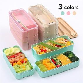 img 1 attached to 🍱 Ozazuco Bento Box Japanese Lunch Box - Green, 3-In-1 Compartment, Leakproof Eco-Friendly Meal Prep Container for Adults & Kids