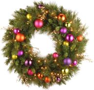 🎄 national tree company 30-inch pre-lit christmas wreath with kaleidoscope green, white lights, berry clusters, ball ornaments, and more in the christmas collection logo
