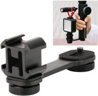 extension bracket with triple cold shoe mount for zhiyun smooth 4/q, dji osmo mobile 2, and feiyu vimble 2 gimbal stabilizer – enhances stability, accommodates microphone, led video light, and light mount plate adapter logo