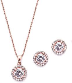 img 4 attached to 💎 Ожерелье и серьги с кубическим цирконием в форме круга с окаймлением - Mariell Ultra Dainty в покрытии 14К розовым золотом на 10,5 мм