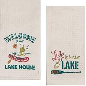 img 3 attached to 🏞️ Набор кухонных полотенец Kay Dee Designs Lake House с вышивкой - морские полотенца с лодками и веслами, идеально подходят для отдыха на природе, катания на лодке и уборки в домашних условиях