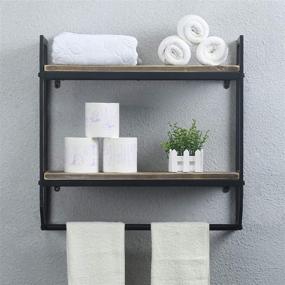 img 3 attached to 🛁 Black Industrial 23.6" Bathroom Shelves Wall Mounted with 2-Tier Rustic Design: Floating Shelves for Extra Storage and Towel Bar for Convenience