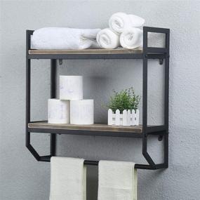 img 2 attached to 🛁 Black Industrial 23.6" Bathroom Shelves Wall Mounted with 2-Tier Rustic Design: Floating Shelves for Extra Storage and Towel Bar for Convenience