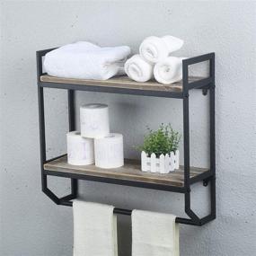 img 1 attached to 🛁 Black Industrial 23.6" Bathroom Shelves Wall Mounted with 2-Tier Rustic Design: Floating Shelves for Extra Storage and Towel Bar for Convenience