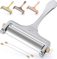 🧀 zulay adjustable thickness cheese slicer - heavy duty wire cheese slicers - premium cheese slicer for soft &amp; semi-hard cheeses - includes 2 extra wires (silver) logo