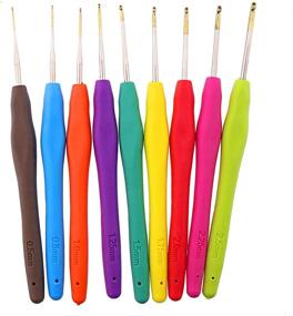 img 3 attached to 9-Piece Aluminum Crochet Hooks with 🧶 Plastic Handles: 0.02-0.1 Inch Range Knitting Set