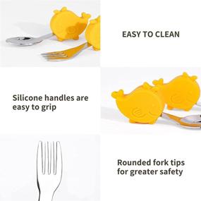 img 3 attached to 🐋 Whale-themed Toddler Silverware Set: Cartoon Handled Utensils with Travel Carrying Cases for Self Feeding, Silicone and Stainless Steel Baby Fork and Spoon in Yellow