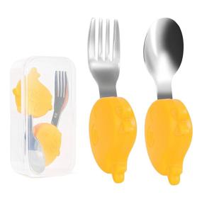 img 4 attached to 🐋 Whale-themed Toddler Silverware Set: Cartoon Handled Utensils with Travel Carrying Cases for Self Feeding, Silicone and Stainless Steel Baby Fork and Spoon in Yellow