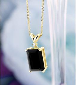 img 1 attached to 💎 18K Yellow Gold Plated Silver Black Onyx and Diamond Women's Pendant Necklace by Gem Stone King - 14X10MM Emerald Cut, 5.02 Cttw, with 18 Inch Chain