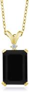 💎 18k yellow gold plated silver black onyx and diamond women's pendant necklace by gem stone king - 14x10mm emerald cut, 5.02 cttw, with 18 inch chain logo