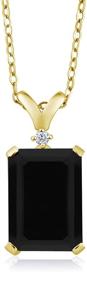 img 4 attached to 💎 18K Yellow Gold Plated Silver Black Onyx and Diamond Women's Pendant Necklace by Gem Stone King - 14X10MM Emerald Cut, 5.02 Cttw, with 18 Inch Chain