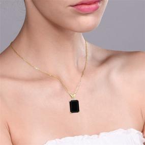 img 3 attached to 💎 18K Yellow Gold Plated Silver Black Onyx and Diamond Women's Pendant Necklace by Gem Stone King - 14X10MM Emerald Cut, 5.02 Cttw, with 18 Inch Chain