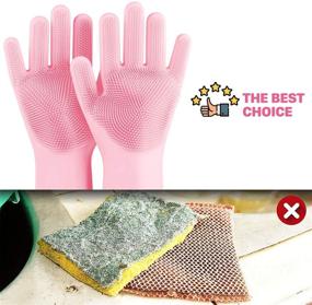 img 2 attached to Anzoee Reusable Silicone Dishwashing Gloves: Rubber Scrubbing Gloves for Dishes & More (Pink)