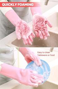 img 3 attached to Anzoee Reusable Silicone Dishwashing Gloves: Rubber Scrubbing Gloves for Dishes & More (Pink)