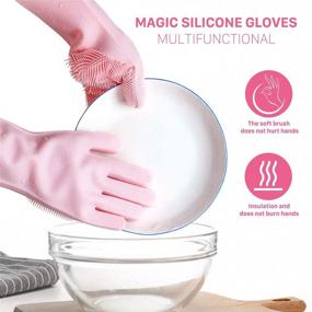 img 1 attached to Anzoee Reusable Silicone Dishwashing Gloves: Rubber Scrubbing Gloves for Dishes & More (Pink)