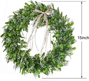 img 1 attached to 🌿 Beautiful 15" Artificial Boxwood Wreath for Front Door Hanging & Wedding Party Decoration