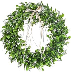 img 4 attached to 🌿 Beautiful 15" Artificial Boxwood Wreath for Front Door Hanging & Wedding Party Decoration