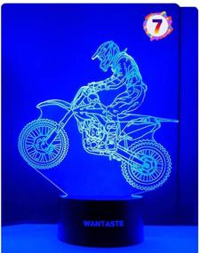 img 4 attached to 🏍️ Motocross 3D Lamp - Best Boys and Girls Room Gifts, Dirt Bike Decor Toys Night Light for Kids Baby Bedroom, 7 Colors Changing Nightlight with Battery Backup and Smart Control