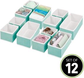 img 3 attached to mDesign Soft Fabric Dresser Drawer and Closet Storage Organizer: Turquoise/White Set of 12 in 2 Sizes for Bedroom, Closet, Shelves, Drawers – Clothing & Accessory Organizing Bins