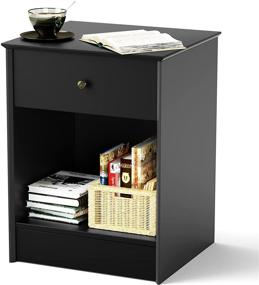 img 4 attached to 🌃 SRIWATANA 2-Tier Bedside Table with Drawer - Modern Nightstand in Black