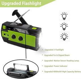 img 1 attached to Upgraded 2021 Emergency Solar Hand Crank Weather Radio - AM FM NOAA, 3 LED Flashlights, Motion Sensor, Reading Lamp, SOS Alarm, 4000mAH Rechargeable Battery USB Charger (Green)