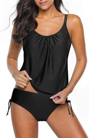 img 4 attached to 👙 Stylish Yonique Tankini Swimwear: Blouson Swim Tops with Bikini Bottoms - Athletic Two Piece Bathing Suits and Double Up Swim Tops for Women