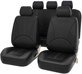 img 4 attached to 🚗 Premium Faux Leather Car Seat Covers - Full Set, Black | AUTO HIGH Automotive Vehicle Seat Protectors | Universal Fit for Auto Truck Van SUV