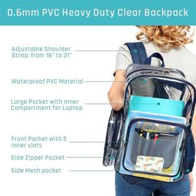 img 2 attached to 🎒 Transparent Clear Backpack by F-color: Heavy Duty PVC Bag for Stadium and School