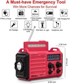 img 3 attached to ⚡️ 5000mAh Solar Hand Crank Emergency Battery Powered Portable Radio with AM/FM/SW/NOAA Weather Alerts, Flashlight, Reading Light, Cellphone Charger, SOS, Headphone Jack - Ideal Survival Camping Gear