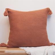 lumi living rust ribbed knit textured 🛏️ throw pillow cover with tassels - 100% soft cotton логотип