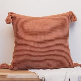 img 4 attached to Lumi Living Rust Ribbed Knit Textured 🛏️ Throw Pillow Cover with Tassels - 100% Soft Cotton