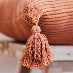 img 1 attached to Lumi Living Rust Ribbed Knit Textured 🛏️ Throw Pillow Cover with Tassels - 100% Soft Cotton