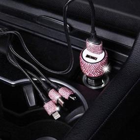 img 3 attached to 📱 5-Piece Pink Bling Car Vent Phone Mount Holder with Charging Cable, Crystal Ring Emblem Stickers & Dual Port USB for Women and Girls Favors