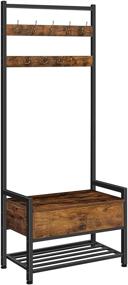 img 4 attached to Industrial Rustic Brown Hoobro Hall Tree with Bench - 3-in-1 Entryway Bench, Coat Rack, 🏠 and Storage Cabinet - Easy Assembly - Free Standing Wood Accent with Metal Hooks and Frame (BF06MT01)